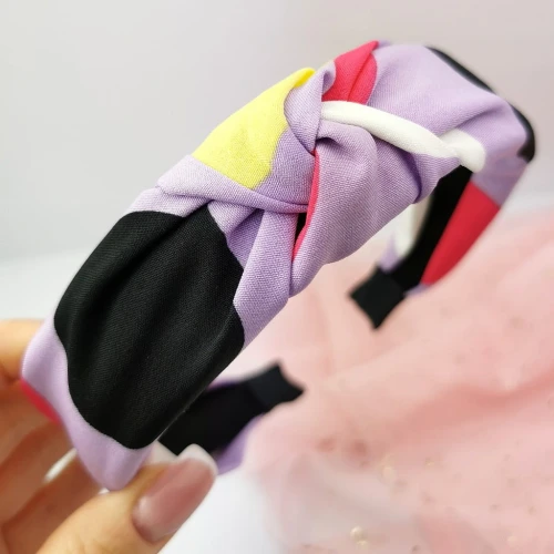 Opaska do włosów Węzeł wzory kolorowa fioletowa