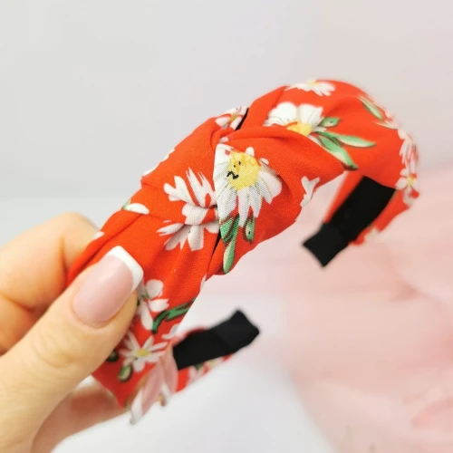Opaska do włosów Węzeł turban wzór kwiatowy kolor czerwony