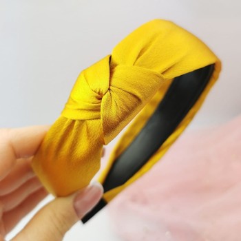 Opaska do włosów Węzeł turban satyna kolor żółty musztardowy