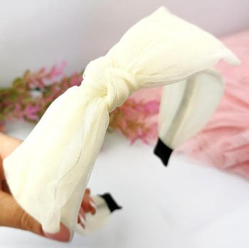 Opaska do włosów Tiulowa kokarda kolor kremowy