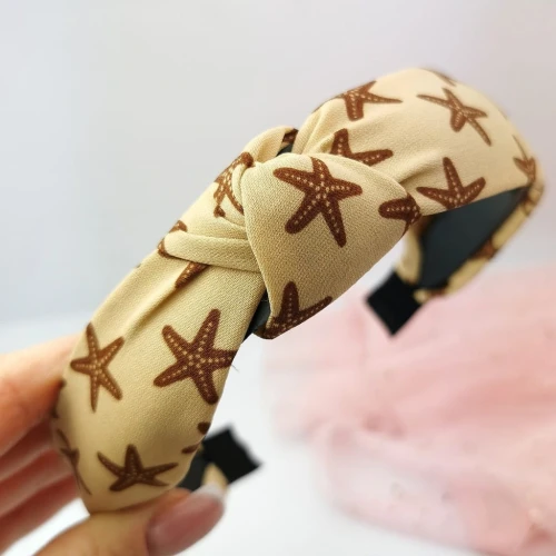 Opaska do włosów Węzeł turban kolor beżowy brązowy