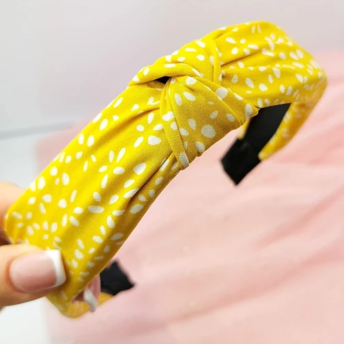 Opaska do włosów Węzeł turban  wzorek kolor żołty
