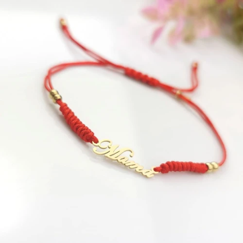 Bransoletka STAL CHIRURGICZNA Mama czerwony sznurek zaciągana Blueberry