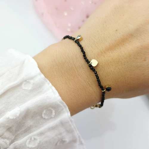 Bransoletka STAL CHIRURGICZNA elastyczna zawieszki czarne kamienie Blueberry