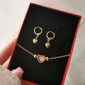 Bransoletka pozłacana SERDUSZKO serce  kryształki kuleczki rose gold