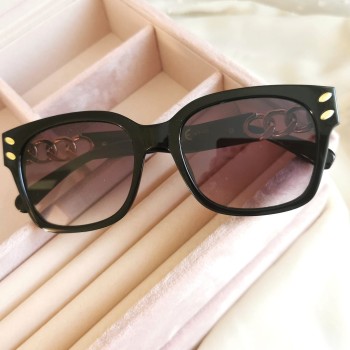 Okulary przeciwsłoneczne damskie ozdobne łańcuch czarne oprawki   