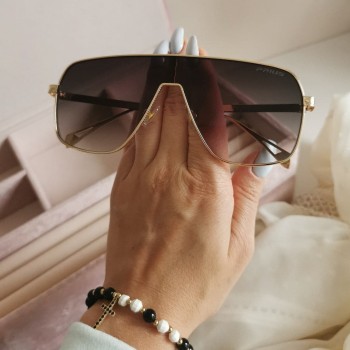 Okulary przeciwsłoneczne Prius damskie cieniowane czarne złote oprawki 