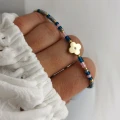 Bransoletka STAL CHIRURGICZNA  elastyczna Koniczynka kolorowe koraliki Blueberry